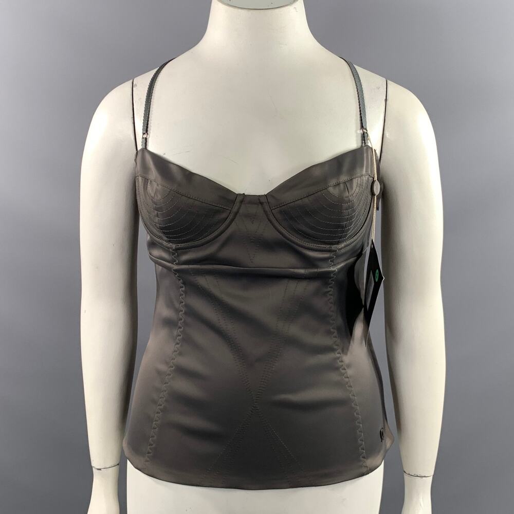 JOHN GALLIANO Size L Grey Acetate Polyamide Bustier Dress Top